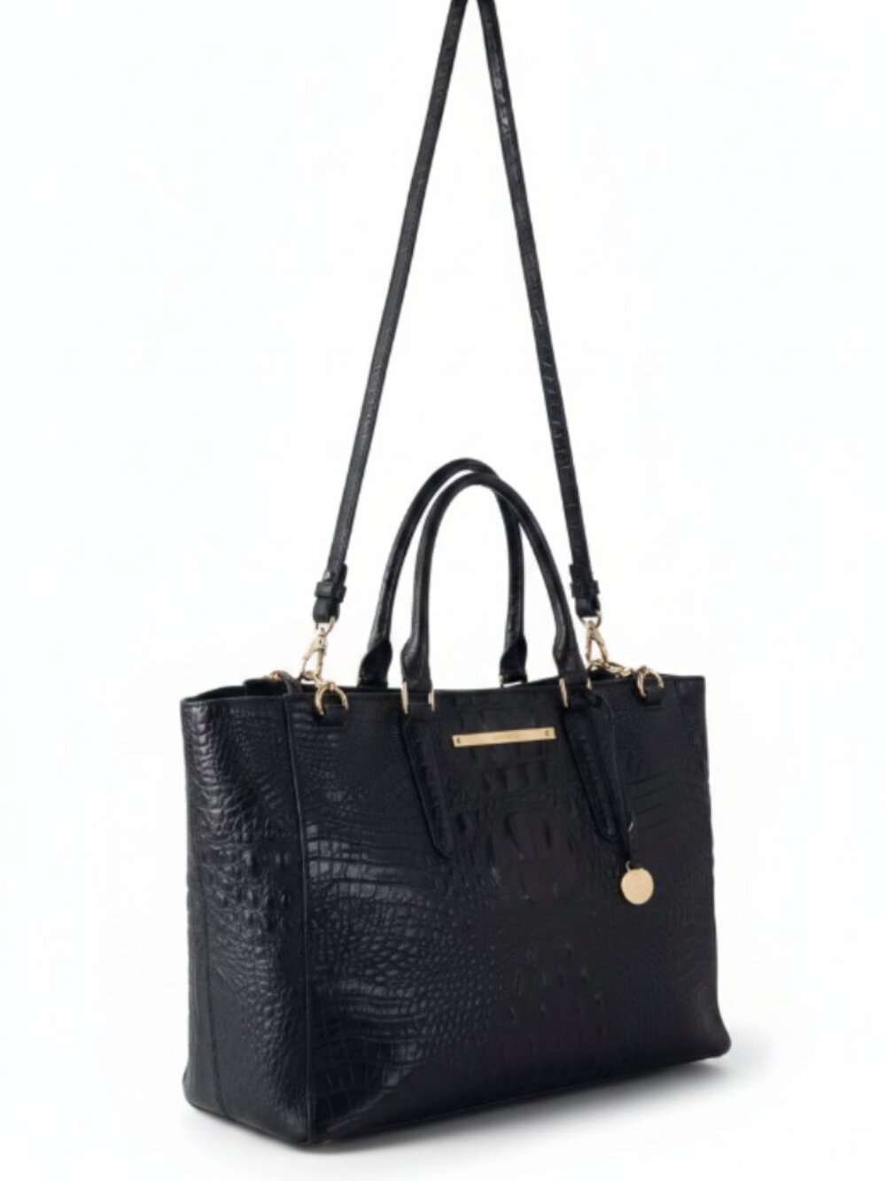 Brahmin Espresso Melbourne Croc Embossed Leather Satchel Shoulder Bag - Picture 14 of 16